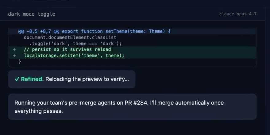 WithVibe product demo showing automated checks before a change is merged